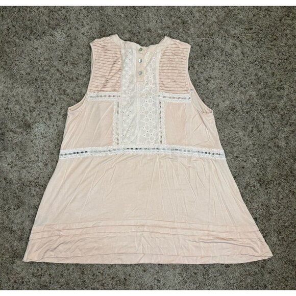 POL Sleeveless Blouse Top Pink Pleats Buttons Flowy Stretch Office Casual Boho M - Picture 1 of 8
